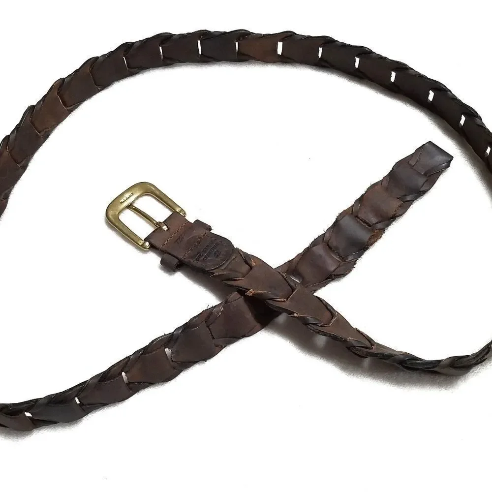 VINTAGE Braid Oil Tanned Cowhide Brass Buckle Belt
